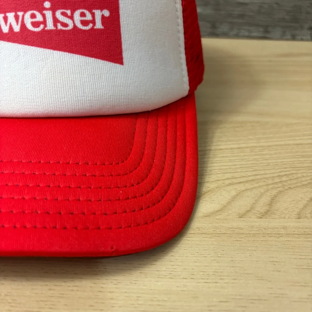Budweiser Hat Cap Snapback‎ Red White Trucker Beer Brewing Adjustable